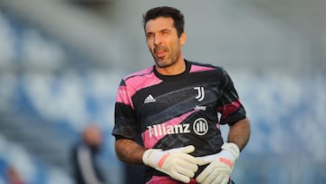 12 May 2021, Italy, Reggio Emilia: Juventus goalkeeper Gianluigi Buffon warms up before the Italian Serie A soccer match between Sassuolo and Juventus at the MApei stadium. Photo: Lapresse/Filippo Rubin/LaPresse via ZUMA Press/dpa
 Lapresse/Filippo Rubin/