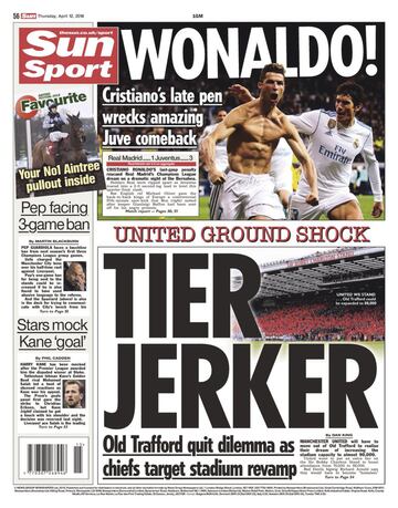 The Sun (Reino Unido): "Un penalti tardío de Cristiano arruina la remontada de la Juve".