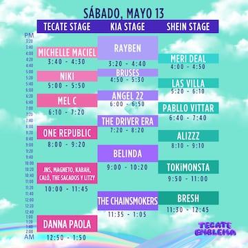 Horarios sábado 13 de mayo