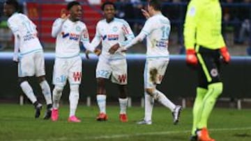 Los jugadores del Marsella celebran el triunfo ante el Caen.