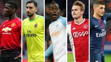 Paul Pogba, Gianluigi Donnarumma, Mario Balotelli, Matthijs de Ligt y Marco Verratti.