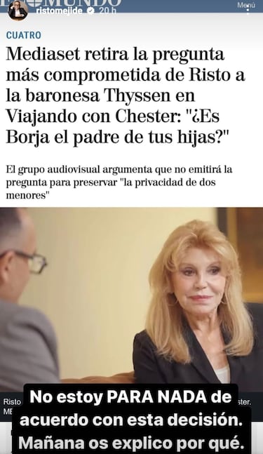 Risto Mejide estalla contra Mediaset tras la censura en Viajando con Chester