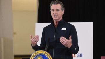 (FILES) In this file photo taken on April 01, 2021 California Governor Gavin Newsom (D-CA) speaks to the media in Los Angeles, California. - A Republican-backed petition to recall California's governor has achieved its goal of forcing a special elect