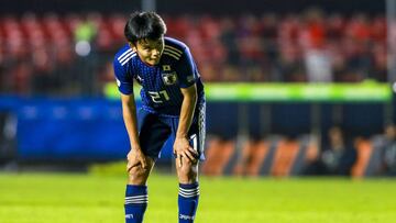 SAO PAULO, BRAZIL - JUNE 17: Takefusa Kubo of Japan looks on during the Copa America Brazil 2019 group C match between Japan and Chile at Morumbi Stadium on June 17, 2019 in Sao Paulo, Brazil. (Photo by Alessandra Cabral/Getty Images)