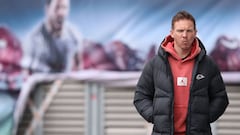 Leipzig&#039;s German headcoach Julian Nagelsmann arrives for the German first division Bundesliga football match RB Leipzig v Eintracht Frankfurt in Leipzig, eastern Germany, on March 14, 2021. (Photo by Ronny HARTMANN / various sources / AFP) / DFL REGU