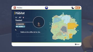 Todas las ubicaciones en las que aparece Pawniard en Pokémon Escarlata y Pokémon Púrpura