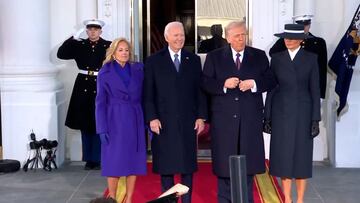 Joe and Jill Biden receive Donald and Melania Trump before their final departure from the White House