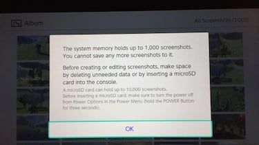 Nintendo Switch tiene un límite de capturas de pantalla