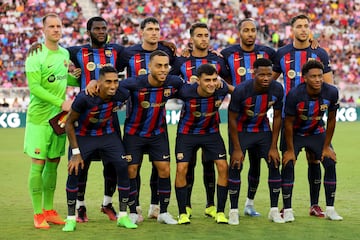 Ter Stegen, Kessié, Christensen, Eric García, Aubameyang, Nico González, Raphinha, Sergiño Dest, Pedri, Ansu Fati y Alex Balde