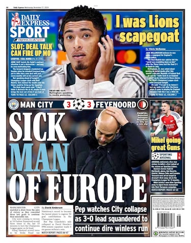 "Otro desastre": Las portadas inglesas se ceban con Guardiola