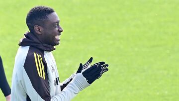 Kolo Muani, en el entrenamiento de ayer de la Juventus.