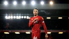 LIVERPOOL, ENGLAND - NOVEMBER 30: Trent Alexander-Arnold of Liverpool during the Premier League match between Liverpool FC and Brighton &amp; Hove Albion at Anfield on November 30, 2019 in Liverpool, United Kingdom. (Photo by Marc Atkins/Getty Images)