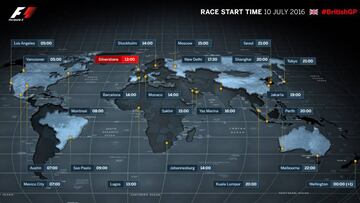 Mapa de los husos horarios del GP de Gran Bretaña.