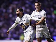 Alan Medina celebrates his goal 2-3 of Pumas during the 17th round match between Cruz Azul and Pumas UNAM as part of the Liga BBVA MX, Torneo Apertura 2025 at Cuauhtemoc Stadium, on November 08, 2025 in Puebla, Mexico.