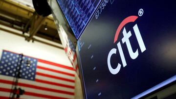 FILE PHOTO: The logo for Citibank is seen on the trading floor at the New York Stock Exchange (NYSE) in Manhattan, New York City, U.S., August 3, 2021. REUTERS/Andrew Kelly/File Photo