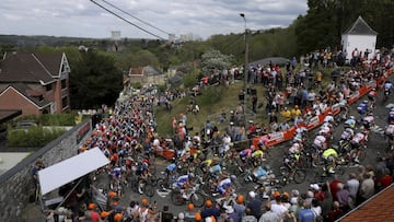 El pelot&oacute;n asciende las rampas del Muro de Huy durante la Flecha Valona 2019.