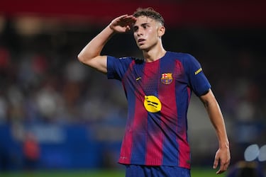 1-0. Fermín López celebra el primer tanto.