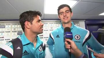 Courtois hace de traductor improvisado a Diego Costa