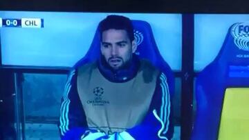 La reaccion de Falcao en el banco del Chelsea