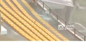 Dos aficionados se pusieron a nadar...¡en el estadio!