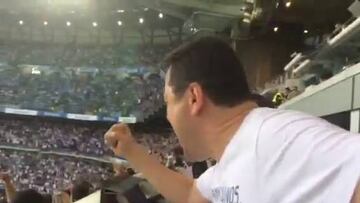 Real Madrid's biggest fan celebrates the opening goal