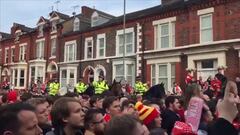 Liverpool fans give the team bus a spectacular welcome