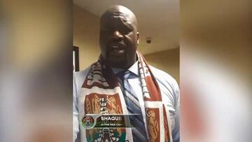 Shaquille O'Neal celebrates Northampton Town's League Two title win