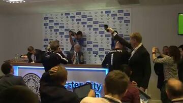 Leicester coach Claudio Ranieri soaked with champagne