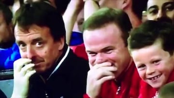 Rooney and his lad can't stop laughing at Depay's fluff
