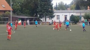 One-two with the crossbar and into the top corner!