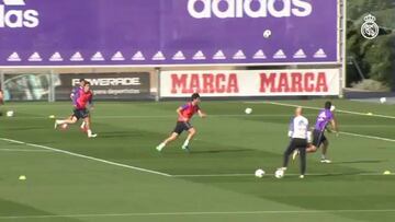 James scores a Ronaldinho-style screamer in training