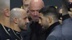 Es un ‘showman’: el momentazo de Topuria con el cinturón en su primer cara a cara con Volkanovski