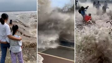 Unas impresionantes olas en China atraen cada vez a m¨¢s curiosos