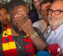 Umtiti rompe a llorar en su llegada a Lecce