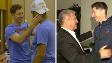 Lewandowski saluda al grupo y todo bien hasta que llegó a Laporta: momento incómodo en su abrazo