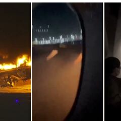 Un pasajero graba dentro del avión que ha ardido en el momento del accidente