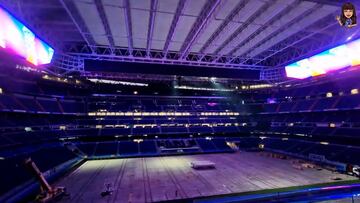 Cubierta desplegada, luces apagadas y el videomarcador a tope: lo del Bernabéu va a ser...