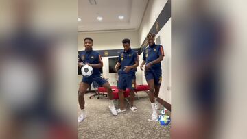 La coreografía de Ansu Fati, Balde y Nico Williams