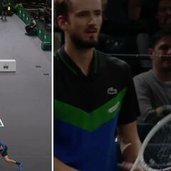 Medvedev destroza su raqueta y juega así los dos siguientes puntos con ella rota