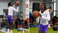 El show de Camavinga en el gimnasio: vean la cara que se le queda a Tchouameni