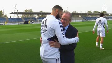 El saludo de Benzema con Florentino tras su operación