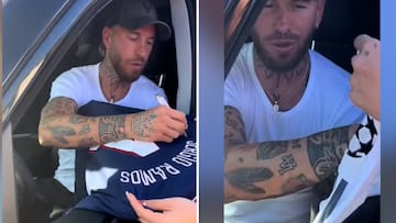 Sergio Ramos aparta una camiseta del Real Madrid para no firmarla