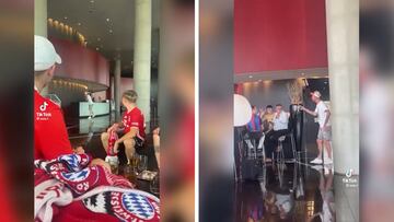 La broma de este fan del Bayern a un grupo de culés ya arrasa en las redes: vean su reacción