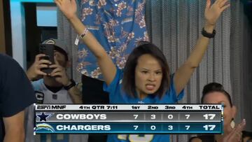 ¡La mejor fan! Aficionada a los Chargers vivió al límite el duelo con los Cowboys y se hizo viral