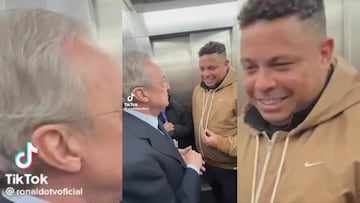 Captan a Ronaldo y Florentino en un ascensor del Bernabéu comentando su porra del derbi