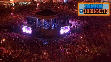 Se desploma una pantalla gigante en la Plaza del Castillo abarrotada de afición del Osasuna