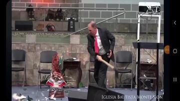 Pastor se hace viral por romper a hachazos estatuas de la Virgen de Guadalupe y la Santa Muerte