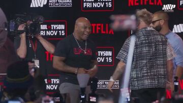 Mike Tyson lands punch on Jake Paul during heated pre-fight face-off