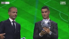 Cristiano Ronaldo celebrates with humor as he receives historic Champions League top goalscorer award