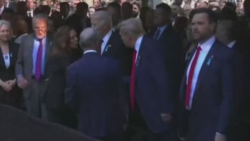 Watch: Trump and Harris shake hands at 9/11 memorial, with Biden caught in the middle